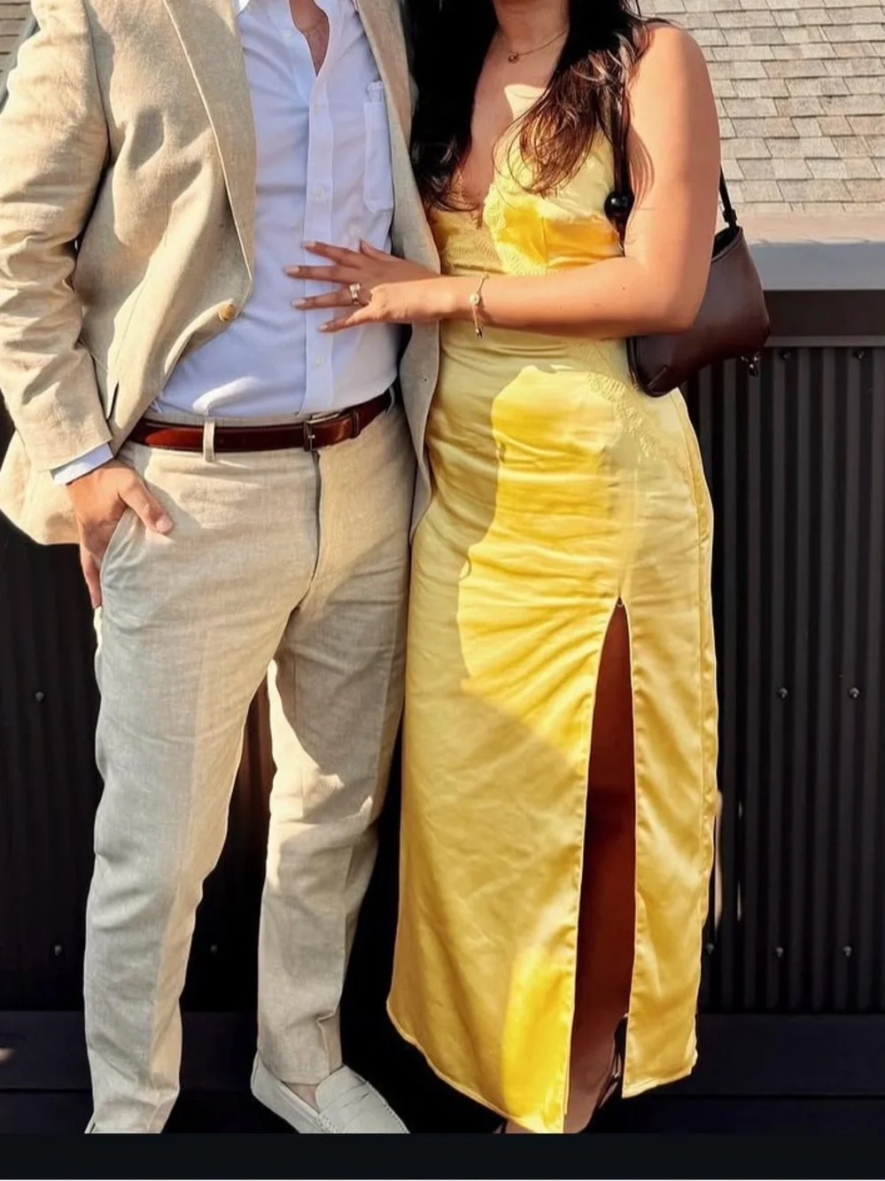 Yellow satin midi dress - Picture 2 of 5